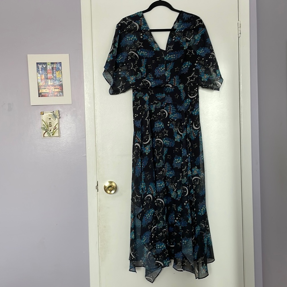 Maje Navy Silk Blend Midi Dress Size L